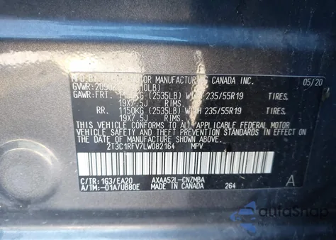 2020 Toyota Rav4 Xle Premium z USA, uszkodzony, nr VIN 2T3C1RFV7LW082164